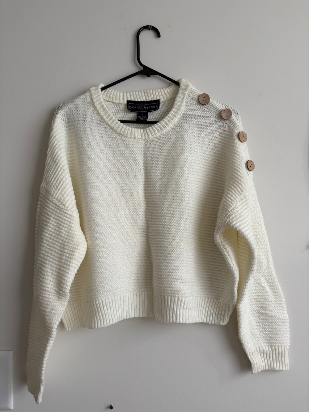 Cream Button-Shoulder Knit Sweater - size S